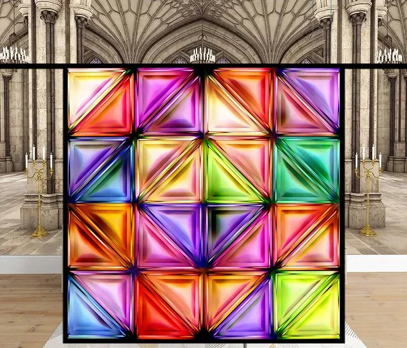 Fönsterfilm färgstarkt geometriskt blyinfattat glas