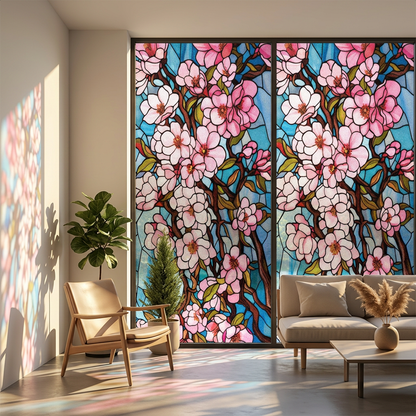Fönsterfilm – Körsbärsblommor med effekt av blyinfattat glas