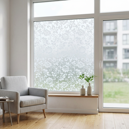 Fönsterfilm med vacker frostad blomdesign