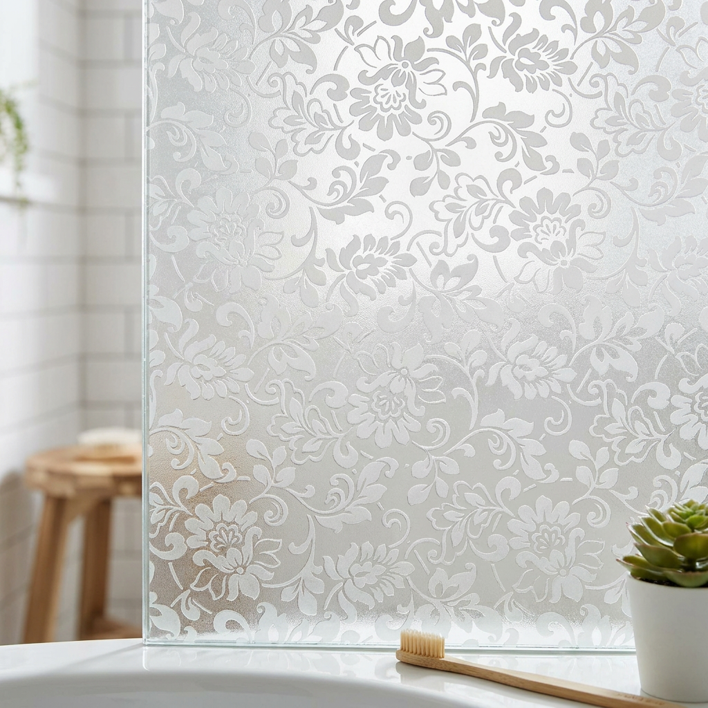 Fönsterfilm med vacker frostad blomdesign