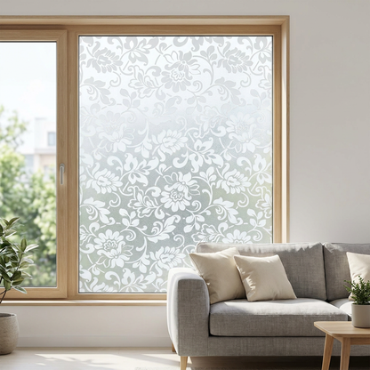 Fönsterfilm med vacker frostad blomdesign